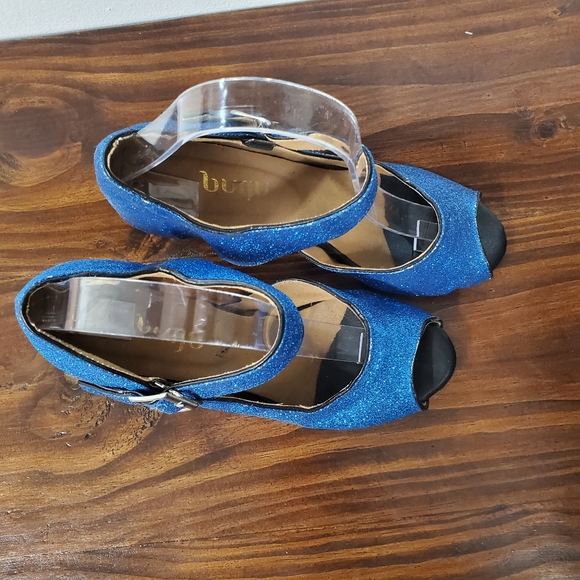 Burju Latin Dance Shoe Women's 9.5 Blue Glitter Sparkle Peep Toe Salsa - Picture 3 of 14